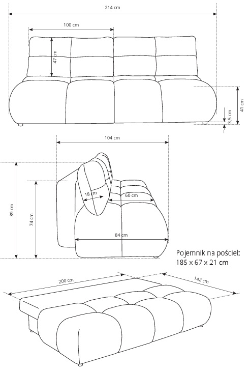 MILA Kanapa trzyosobowa rozkładana bez boczków obita tkaniną boucle - zdjęcie produktu